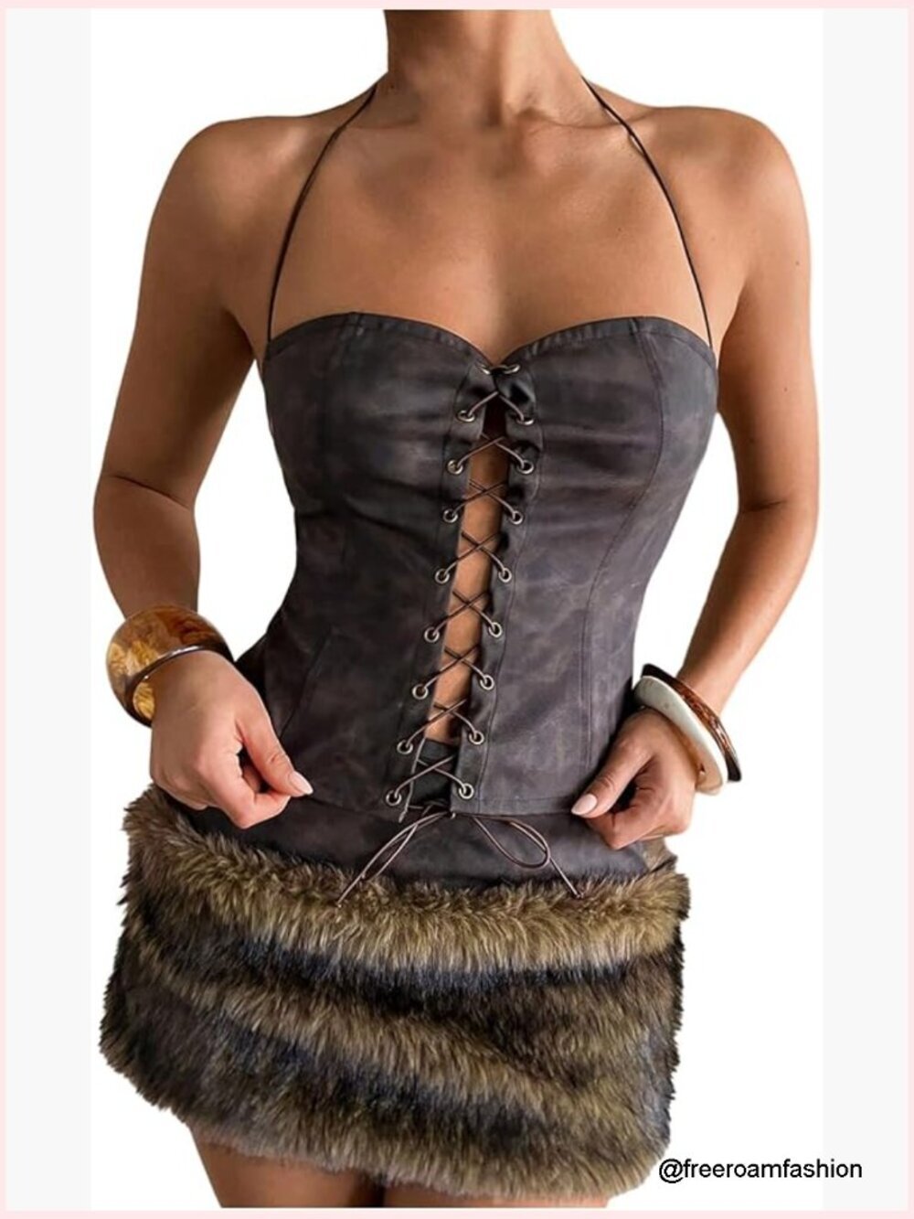 Leather Lace Up Halter Corset Top Going Out Clubwear